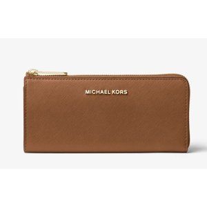 New Michael Kors Jet Set Travel Large Leather Quarter-Zip Wallet Luggage
